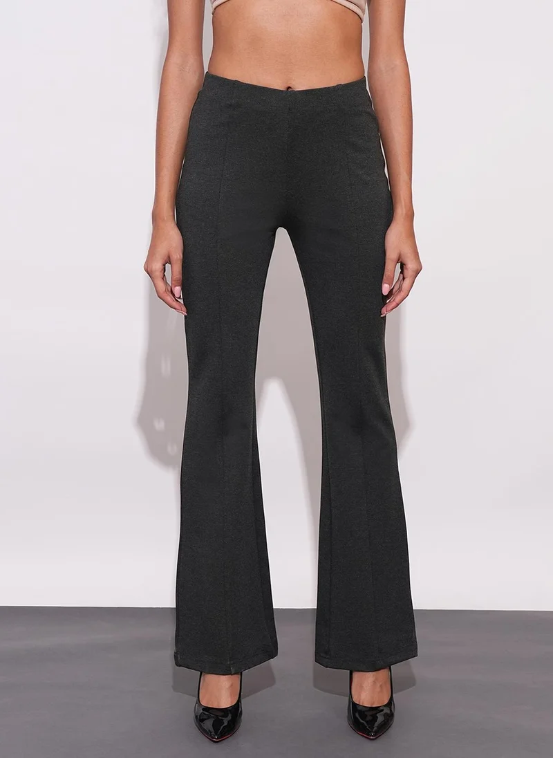 globus Globus Women Anthra Melange Stretchable Mid-Rise Workwear Bootcut Treggings